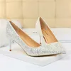 Dress Shoes 2022 Women 9.5cm 7cm High Heels Luxury Pumps Sequins Glitter Designer Plus Size 43 Wedding Bridal Gold Valentine Scarpins Shoes G230130