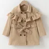 Ceketler çocuk kızlar haki katlar fırfır dikiş ilkbahar sonbahar 2023 moda çocuk prenses 2-7y için