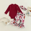 Conjuntos de roupas calças infantis de meninas define uma manga longa Romper leopardo impressão bowknot calça calças de cabeça 3pcs Roupas Roupas de outono da primavera 230203