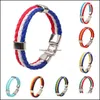 Bracelets porte-bonheur breloques 8 pouces de long drapeaux sport 3 brins corde tressée surfeur cuir hommes Vipjewel livraison directe bijoux Dhwtu