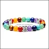 Fili di perline 8Mm 7 Chakra Charm Catene di perline Bracciali per donna Uomo Cristalli curativi naturali Pietra Preghiera Perline Elasticità Bang Ot9Tu