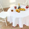 Taça de mesa Home Home Solid White Round Round Party Decoração de linho Tapa de mesa de chá de algodão com toalha de mesa de bola de pelúcia para El Banquet