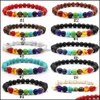 Beaded Strands 7 Chakra Bracelet Men Black Lava Rock Healing Nce Beads Reiki Buddha Prayer Natural Stone Yoga Bangle For Women Fash Otpse