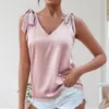 Women's Blouses Shirts Sexy Women's Blouses Solid Color V Neck Sleeveless Bow Tie Strap Lacing Off Shoulder Bandage Summer Pullover Vest Top Streetwear 230204