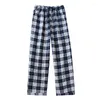 Calças de dormir masculinas primavera em casa outono pijama tamanho masculino calça calça xadrez de sono casual afrouxar masculino de ponta 2023 mais algodão