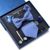 Bow Ties Est Style Holiday Present Silk Tie Pocket Squares Cufflink Set Nathtie For Men Handkuft Box Wedding Accessories