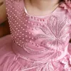 Flickaklänningar mvozein rodnad blomma klänning spets applikation boll klänning födelsedagsfest ärmar baby gemenskap med pärlor