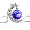 قلادة قلادة أزياء الكون الفضائي NEBA للنساء Galaxy Starry Sky Half Crescent Moon Sier Cains Jewelry Drop Dropend Pendan OTKGF