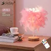 Lampes de table Lampe à plumes romantique USB Power DIY Creative Remote Dimmable Night Light pour mariage Maison Chambre Chevet Décor Bureau