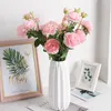 Fleurs décoratives Jolie Rose Rose Pivoine Simulation Bouquet De Fleurs En Soie Haute Qualité 3 Têtes Faux DIY Maison Décoration De Fête De Mariage