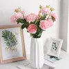 Decorative Flowers Pretty Pink Rose Peony Simulation Silk Flower Bouquet High Quality 3 Heads Fake DIY Home Wedding Party Decoration