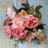 Decorative Flowers Artificial Silk Rose 4 Head 5 Small Bud Bouquet Wedding Home Retro Fake Flower Party DIY Decoration