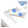 Stud Fashion Jewelry Womens Simple Long Stick Grain Crystal Magic Ball Boucles d'oreilles Lady Crackle Bead Drop Livrot Dhsjc