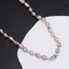 Chains Natural Irregular Rice Shape Pearl Necklace Cultured Freshwater Pink Purple Baroque Beads For Jewelry Women Gift Party