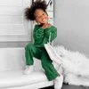 Ensembles de vêtements 1-8ans vert enfants filles broderie à manches longues chemises à capuche pantalons amples enfants automne hiver vêtements