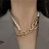 Chains Punk Multi Layered Metal Toggle Clasp Choker Pearl Necklace 2023 For Women Baroque Coin Necklaces Jewelry