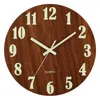 Wall Clocks 12 Inch Room Luminous Hanging Lamp Bedroom Super Quiet Clock Living Household Fluorescent Minimalist Wooden