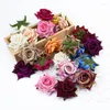 装飾的な花2pcs高品質のシルクテディベアバラのヘッドフラワーウォール人工装飾偽の植物diyギフトボックス