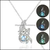 Lockets Luxury Glow In The Dark Mermaid Necklaces Glowing Hollow Pearl Cage Pendant Necklace For Women Ladies Fashion Luminous Jewel Otgfw