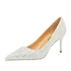 Dress Shoes 2022 Women 9.5cm 7cm High Heels Luxury Pumps Sequins Glitter Designer Plus Size 43 Wedding Bridal Gold Valentine Scarpins Shoes G230130