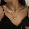 Pendant Necklaces Punk Cuban Double Layer Big Butterfly Necklace Fl Rhinestone Gold Color Choker Thick Chain Women Jewelry Nanashop Dh6Sz