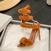 Sandals ins stijl harige vacht serpentine kronkelende vrouwen sexy enkelband hoge hakken gladiator suumer vrouwelijke pary prom schoenen