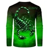 T-shirt da uomo T-shirt Scorpione verde da uomo Stampa 3D Manica lunga Veleno Grafica Top T-shirt Modello da strada Top Uomo/Donna T-shirt Hip Hop La T-shirt 230204