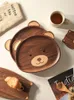 Plates Black Walnut Wood Tray Cute Cartoon Bear Sharp Japan Style Desserts Container Irregular 12 Inch Frosted Wooden Dish