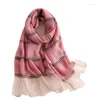 Foulards Arrivée 2023 Plaid Soie Femmes Écharpe Chaud Laine Châles Lady Wraps Bufanda Floral Pashmina Foulard En Gros Hijab