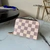 2024 Wallets n60229 zoppy Zipper Zero Wallet Card Bag Card Place White Checker Pink Inner Apricot lining