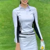 Açık tişörtler golf bayanlar bahar yaz ince uzun kollu tshirt streç forma çıkarılabilir yaka polo gömlek 230203
