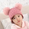 Beretten breien stevige kleur baby verticale strepen meisjes hoeden houden warm buiten kind herfst winter beanie hoed pompom cap