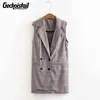 Gilet da donna Geckoitail Blazer lungo scozzese da donna Gilet Gilet Primavera Autunno Elegante Cappotto da donna da ufficio Tasche alla moda Giacca Capispalla Kar