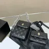 Kaviar Leder Mini Flap Handyhalter Verbundtaschen mit Münzfach Silber Metall Geldbörse Kette Schulter Messenger Schwarz Luxus Designer Handtasche 17 cm für Damen