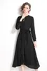 Casual Dresses High Quality Women Summer Elegant Polka Dot Long Sleeve Cocktail Party Robe Female Black Vintage Chiffon Dress VestidosCasual