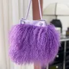 Midjeväskor Kvinnor Fashion Real Long Fur Wool Beach Shoulder Ladies Handbag Luxury Mongolian Sheep S3136 230204