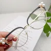 Sunglasses Frames 2023 Pearl Eyeglass Frame Cat's Eye Metal Trend Fashionable Female Decorative