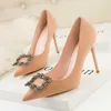 Dress Shoes Women's shoes Fashion sexy thin high heels stiletto shallow pointed toe rhinestone square buckle high-heeled shoes G230130