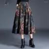 Skirts Women 2023 Autumn Winter Midi Long Printed Wool Female Loose A-line Ladies High Waist Woolen Z111