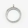 Pendant Necklaces 316L Stainless Steel Round Silver-plated Rhinestone Magnetic Floating Locket Fits Charm Pendants