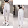 Pantalon Femme Mince Taille Haute Femmes Streetwear Noir Lâche Maille Patchwork 2023 Été Casual Réfléchissant Blanc Cheville Longueur Harem