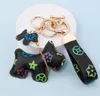 Fashion Keychain Cute Dog Print Pattern PU Leather Keychains Car Accessories Key Ring Lanyard Key Wallet Chain Rope Chain Set