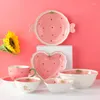 Plates Creative Household Noodle Soup Bowl Dishes Tableware Lovely Girl Heart Rice Strawberry Love Ceramic Bowls Spoon