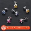 New Fashion 925 Sterling Silver Gold Plated 1CT Red Blue Yellow Moissanite Diamond Earrings Studs for Men Women Nice Gift