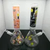 유리 파이프 흡연 제조 수제 물 담뱃대 두꺼운 인쇄 스티커 유리 담배 세트 35cm 높이