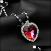 Pendant Necklaces The Heart Of Ocean Necklace Korean Luxury Blue Red Crystal Shape With Lovers Charms For Women Titanic Jewelry Drop Otmob