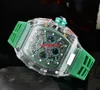 2023 RM Herrmode Fashion Casual Quartz titta på transparent urtavla Rummband Small Pointer Working Watch