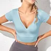 Actieve shirts fitness kleding vrouwen korte mouw diep v nylon top yoga woman running workout sport t-shirts tops wa67