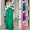 작업 드레스 꽃 프린트 캐주얼 2 조각 세트 여성 외침 느슨한 패션 긴 셔츠 하이 허리 와이드 다리 바지 오버 사이즈 트랙 슈트 2023