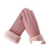 Пять пальцев перчатки женщины зимнее прикосновение SN Женская замшевая пушистая теплое тепло